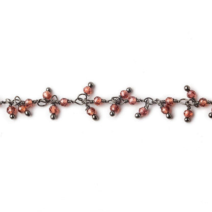 2mm Garnet microfaceted round Black Gold Dangling Chain by the foot