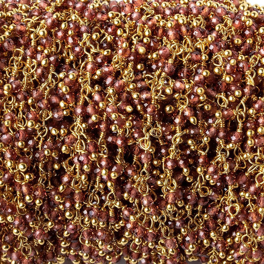 2mm Garnet microfaceted round Gold plated Dangling Chain by the foot