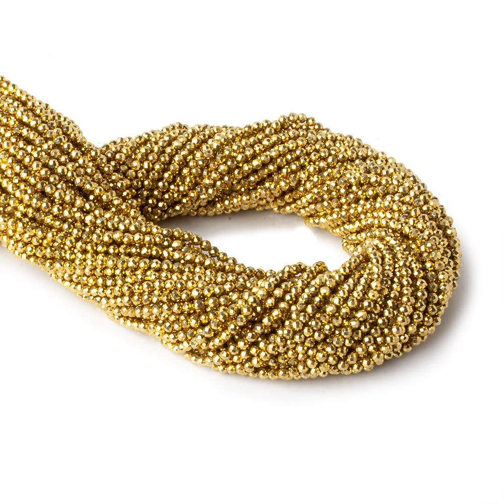2mm Golden Metallic plated Pyrite micro faceted rounds 12.5 inch 170 pieces