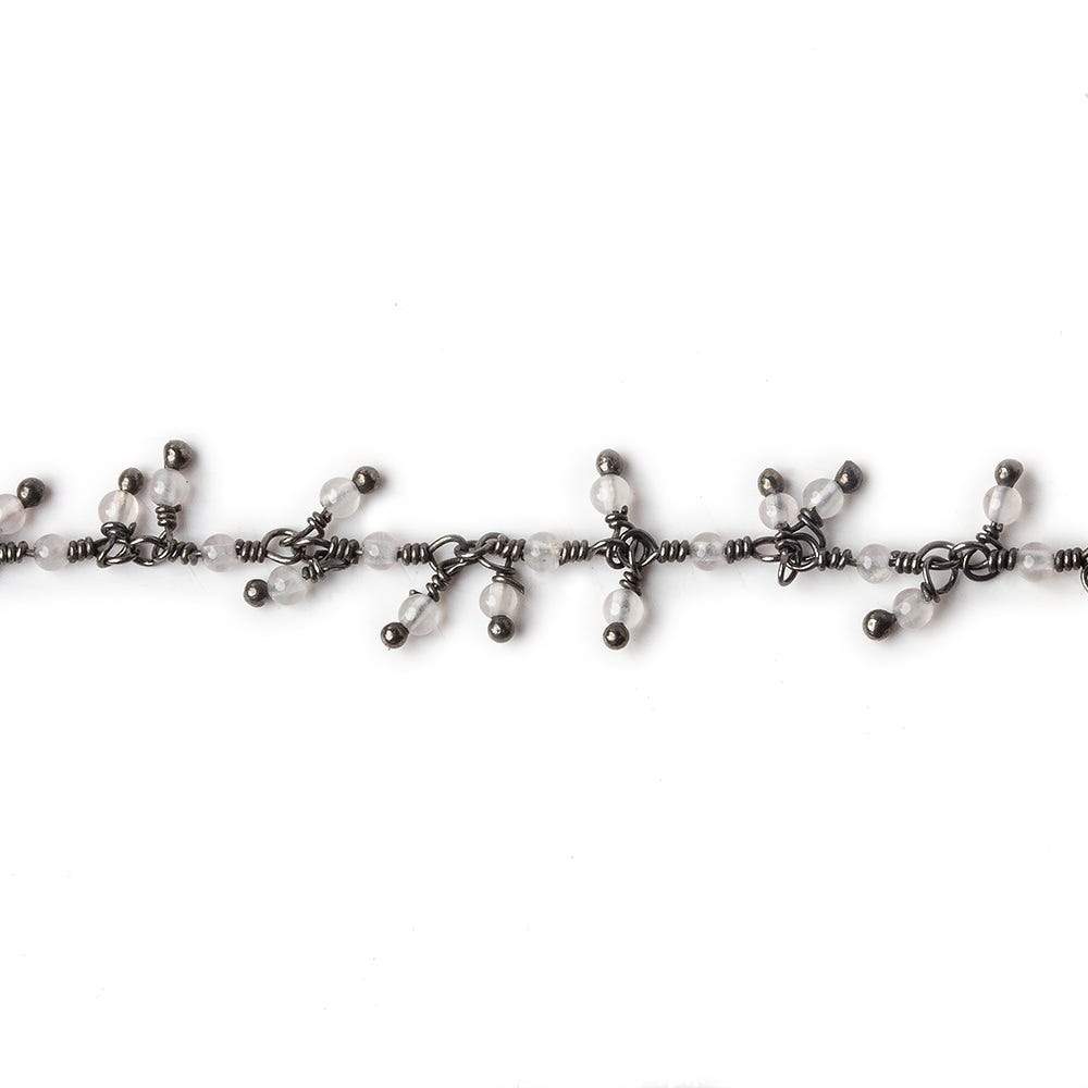 2mm Grey Chalcedony micro round Black Gold plated Dangling Chain by the foot