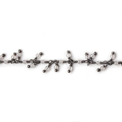 2mm Grey Chalcedony micro round Black Gold plated Dangling Chain by the foot