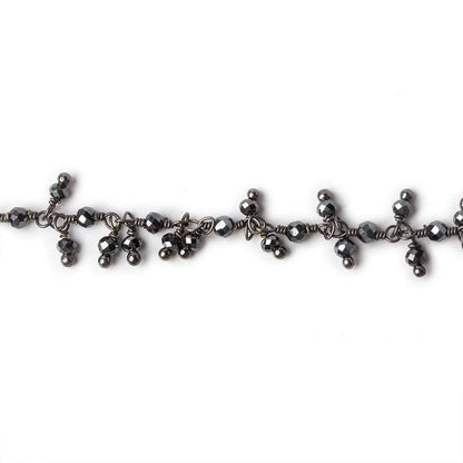 2mm Hematite micro faceted round Black Gold Dangling Chain by the foot