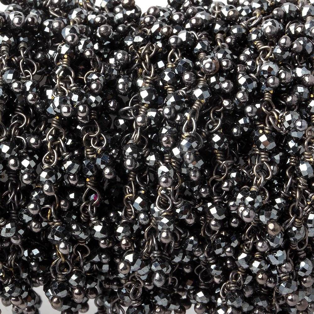 2mm Hematite micro faceted round Black Gold Dangling Chain by the foot