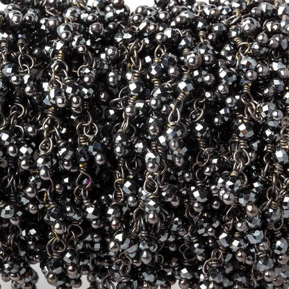 2mm Hematite micro faceted round Black Gold Dangling Chain by the foot