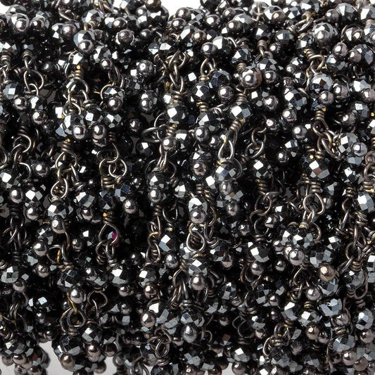 2mm Hematite micro faceted round Black Gold Dangling Chain by the foot