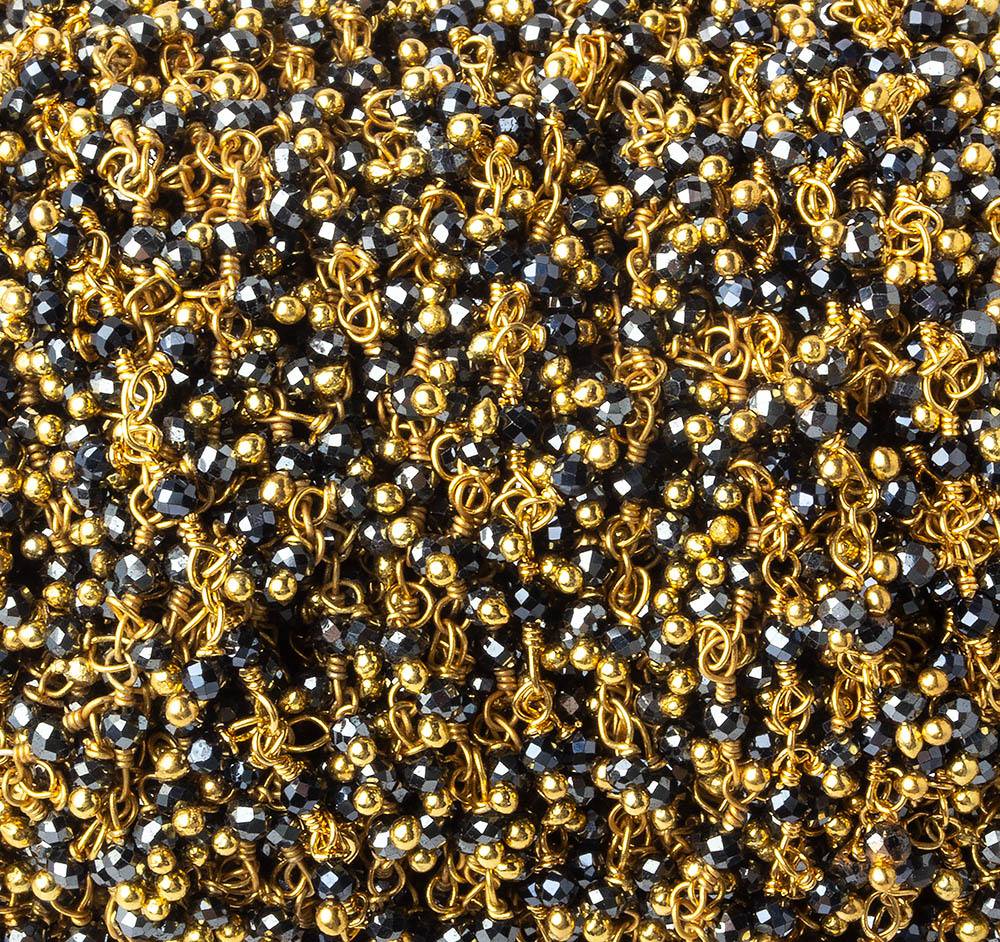 2mm Hematite micro faceted round Gold Dangling Chain by the foot