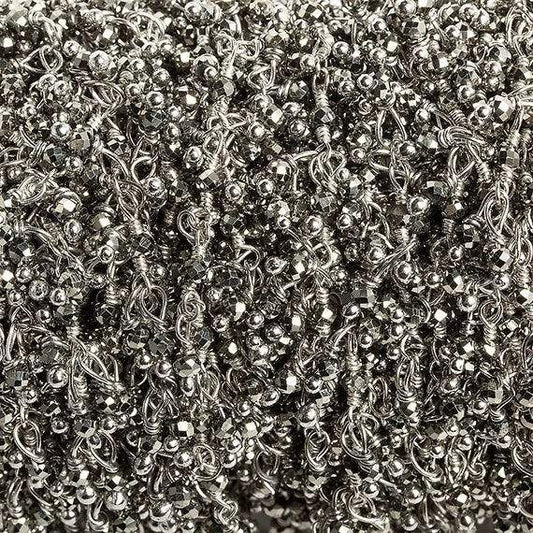 2mm Hematite micro faceted round Silver plated Dangling Chain by the foot 110 pieces