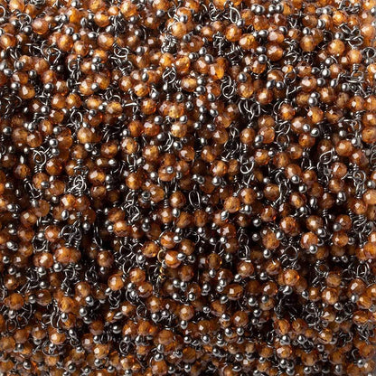 2mm Hessonite Garnet microfaceted round Black Gold Dangling Chain by the foot