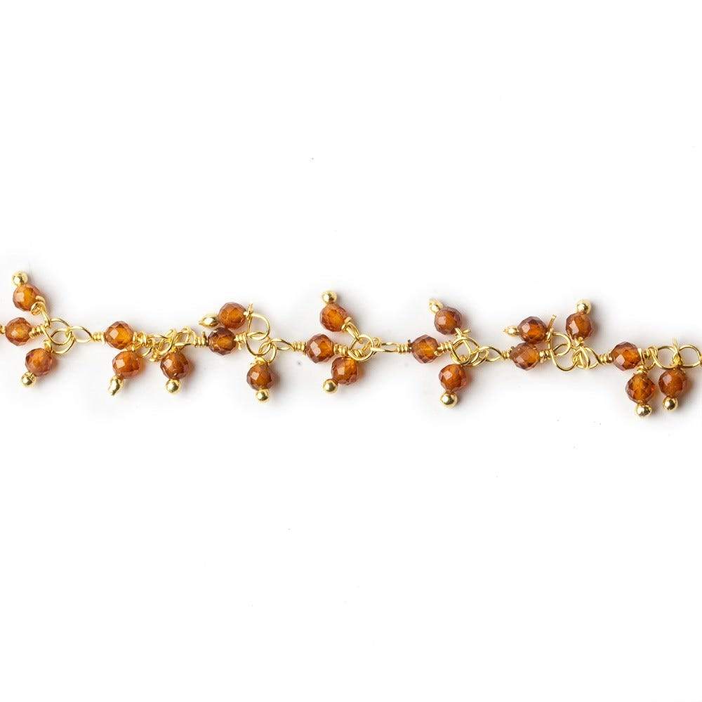 2mm Hessonite Garnet microfaceted round Gold plated Dangling Chain by the foot