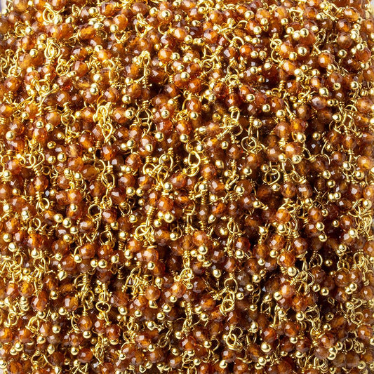 2mm Hessonite Garnet microfaceted round Gold plated Dangling Chain by the foot