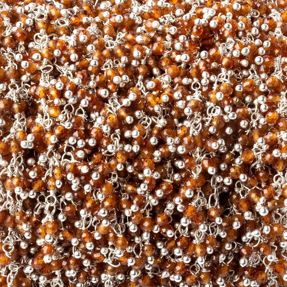 2mm Hessonite Garnet microfaceted round Silver Dangling Chain by the foot