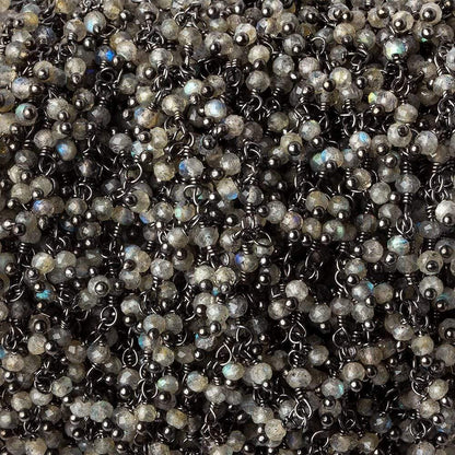 2mm Labradorite micro faceted rondelle Black Gold Dangling Chain by the foot