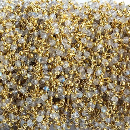 2mm Labradorite micro faceted round Gold Plated Dangling Chain
