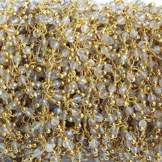 2mm Labradorite micro faceted round Gold Plated Dangling Chain