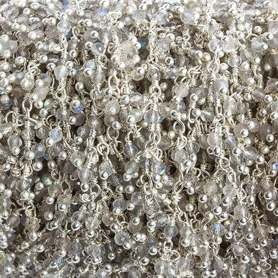 2mm Labradorite micro faceted round Silver Plated Dangling Chain