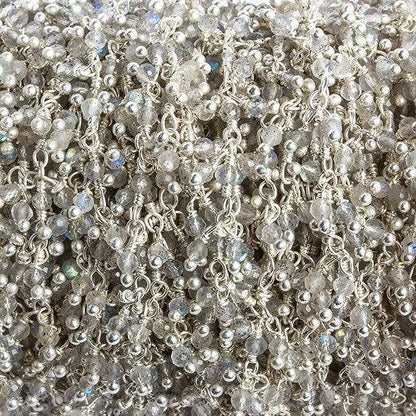 2mm Labradorite micro faceted round Silver Plated Dangling Chain