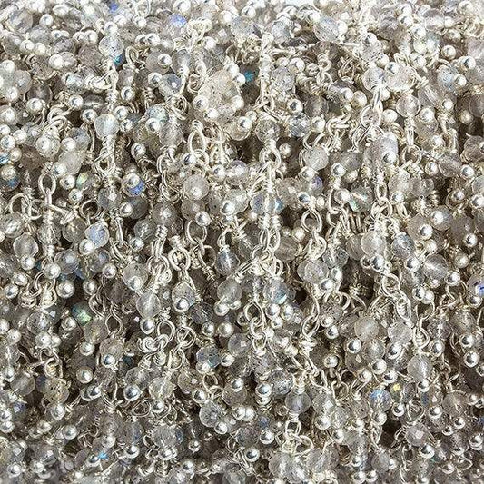 2mm Labradorite micro faceted round Silver Plated Dangling Chain