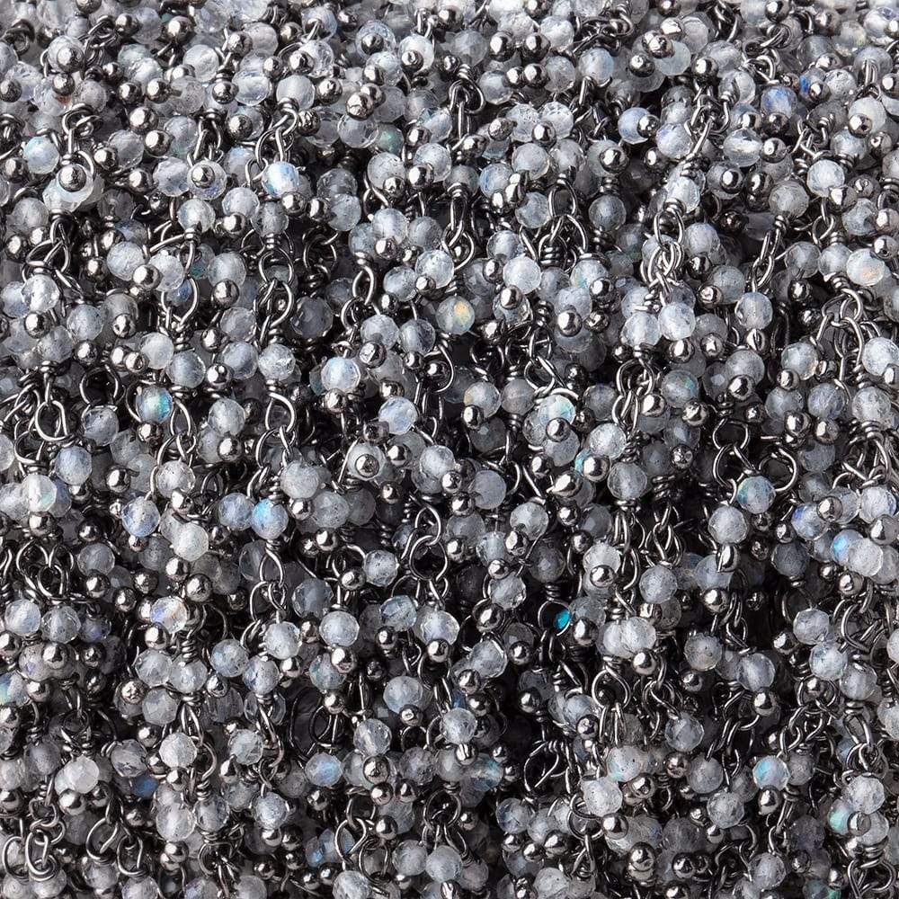 2mm Labradorite Micro Faceted Rounds Black Gold Dandling Chain by the Foot