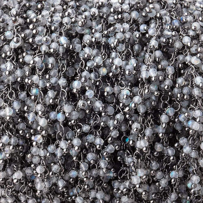 2mm Labradorite Micro Faceted Rounds Black Gold Dandling Chain by the Foot