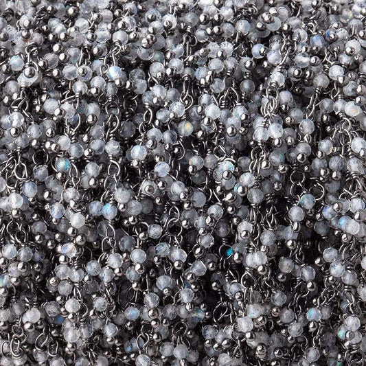 2mm Labradorite Micro Faceted Rounds Black Gold Dandling Chain by the Foot