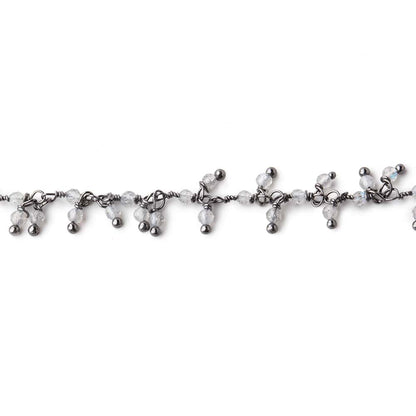 2mm Labradorite Micro Faceted Rounds Black Gold Dandling Chain by the Foot