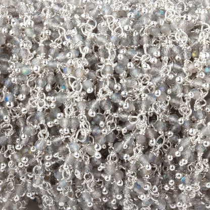 2mm Labradorite Micro Faceted Rounds on Sterling Silver Dangling Chain