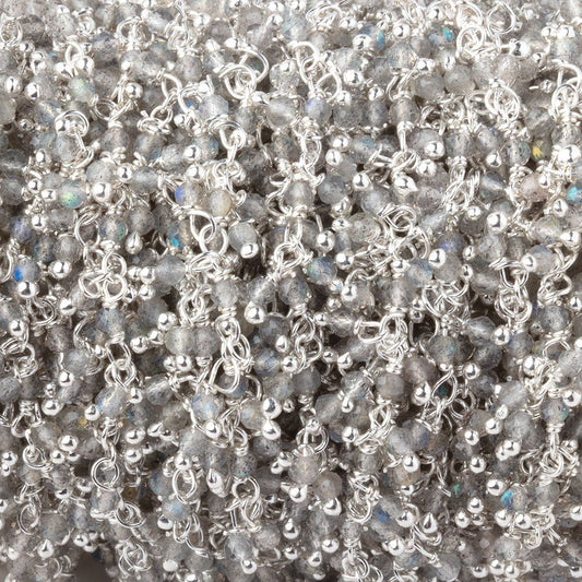 2mm Labradorite Micro Faceted Rounds on Sterling Silver Dangling Chain