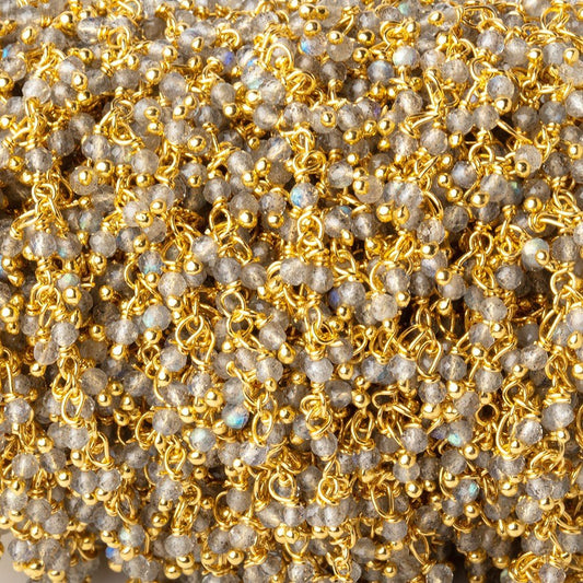 2mm Labradorite Micro Faceted Rounds on Vermeil Dangling Chain