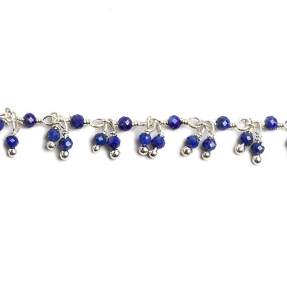 2mm Lapis micro faceted round Silver plated Dangling Chain by the foot 110 pcs