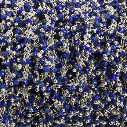 2mm Lapis micro faceted round Silver plated Dangling Chain by the foot 110 pcs