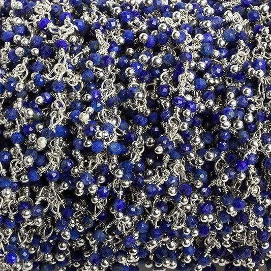 2mm Lapis micro faceted round Silver plated Dangling Chain by the foot 110 pcs