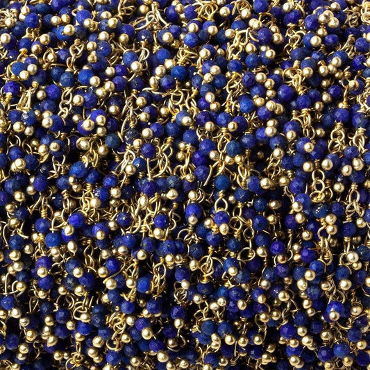 2mm Matte Lapis micro faceted round Gold Dangling Chain by the foot 110 pcs