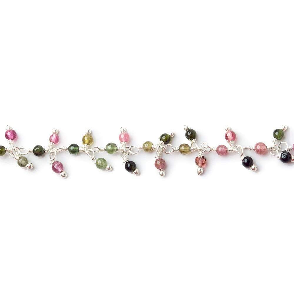 2mm Multi Color Tourmaline plain round Silver plated Dangling Chain by the foot