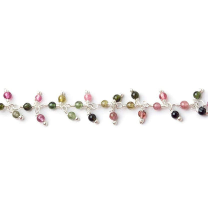 2mm Multi Color Tourmaline plain round Silver plated Dangling Chain by the foot