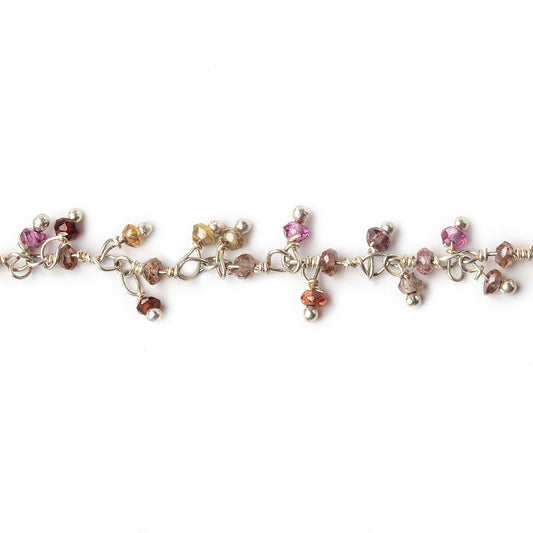 2mm Multi Garnet microfaceted round Silver Dangling Chain by the foot