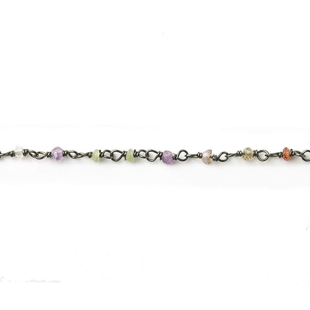 2mm Multi Gemstone Faceted Rondelle Black Gold plated Silver Chain by the foot
