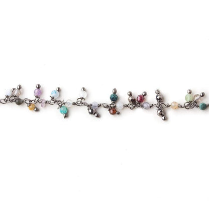 2mm MultiColor Gemstone micro faceted round Black Gold Dangling Chain by the foot