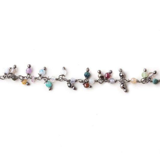 2mm MultiColor Gemstone micro faceted round Black Gold Dangling Chain by the foot