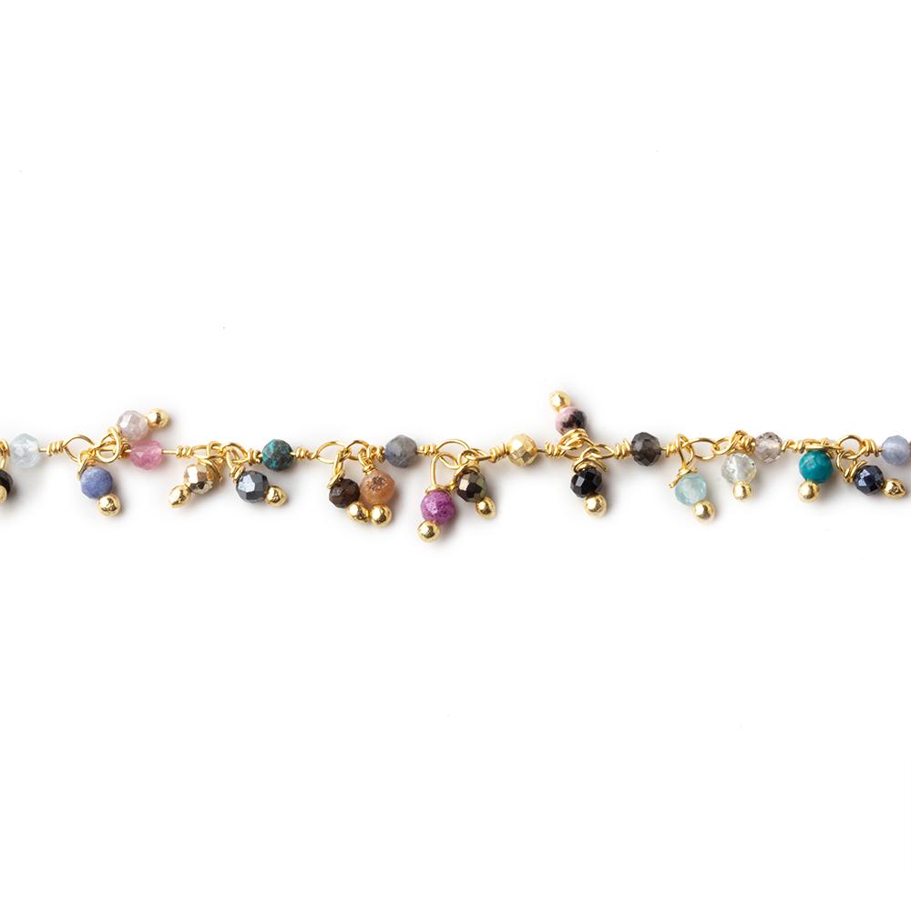 2mm MultiColor Gemstone micro faceted round Gold Dangling Chain by the foot
