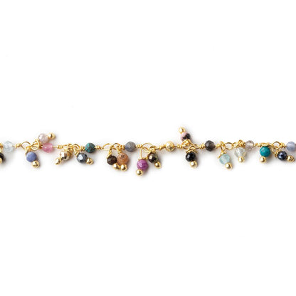 2mm MultiColor Gemstone micro faceted round Gold Dangling Chain by the foot