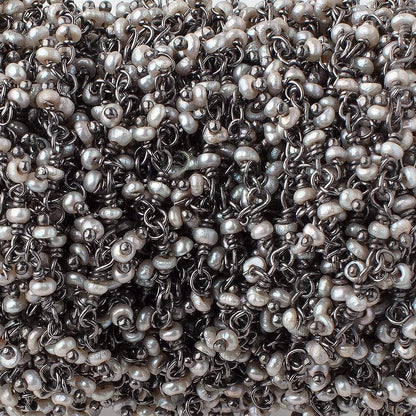 2mm Off White Seed Pearls on Black Gold .925 Dangling Chain by the Foot