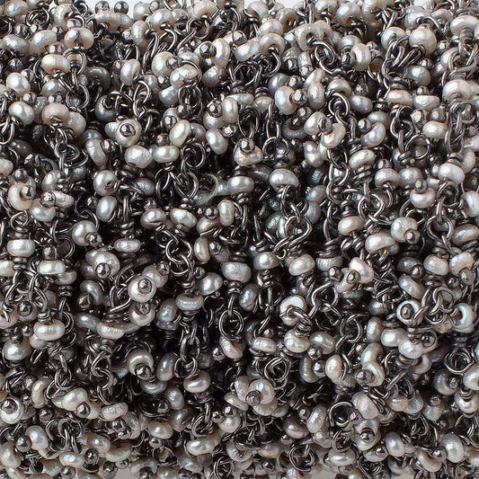 2mm Off White Seed Pearls on Black Gold .925 Dangling Chain by the Foot