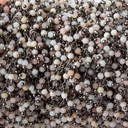 2mm Pink Peruvian Opal micro faceted round Black Gold plated Dangle Chain by the foot