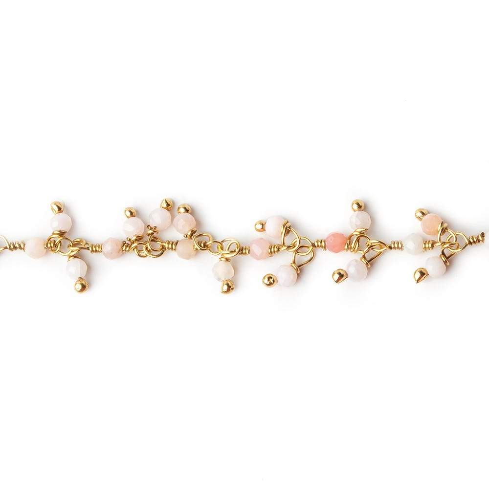 2mm Pink Peruvian Opal micro faceted round Gold plated Dangle Chain by the foot