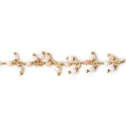 2mm Pink Peruvian Opal micro faceted round Gold plated Dangle Chain by the foot