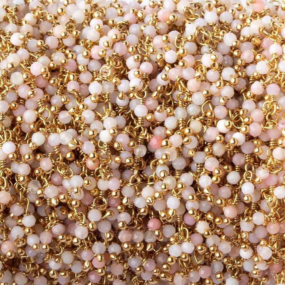 2mm Pink Peruvian Opal micro faceted round Gold plated Dangle Chain by the foot