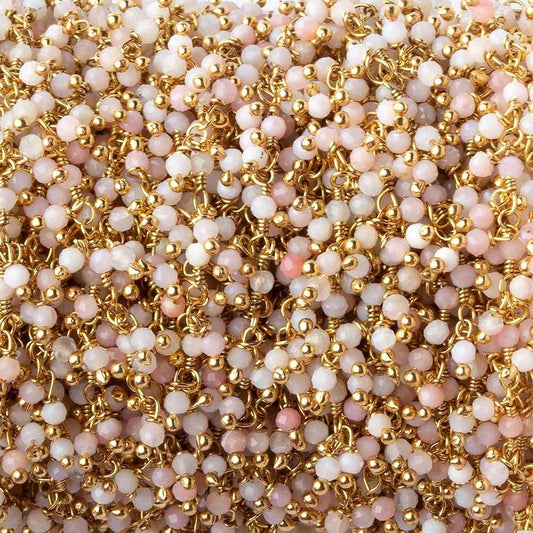 2mm Pink Peruvian Opal micro faceted round Gold plated Dangle Chain by the foot