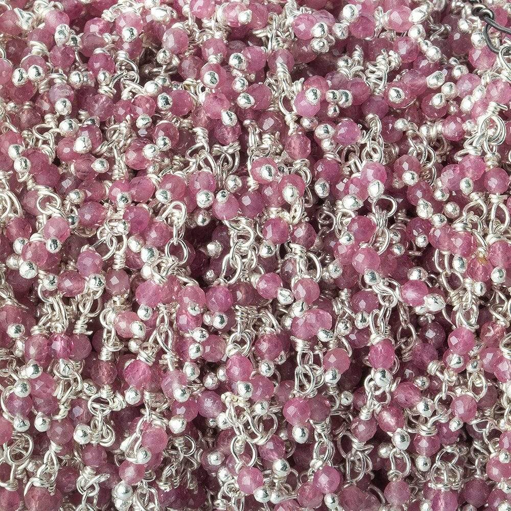 2mm Pink Tourmaline micro faceted round Silver .925 Dangle Chain by the foot