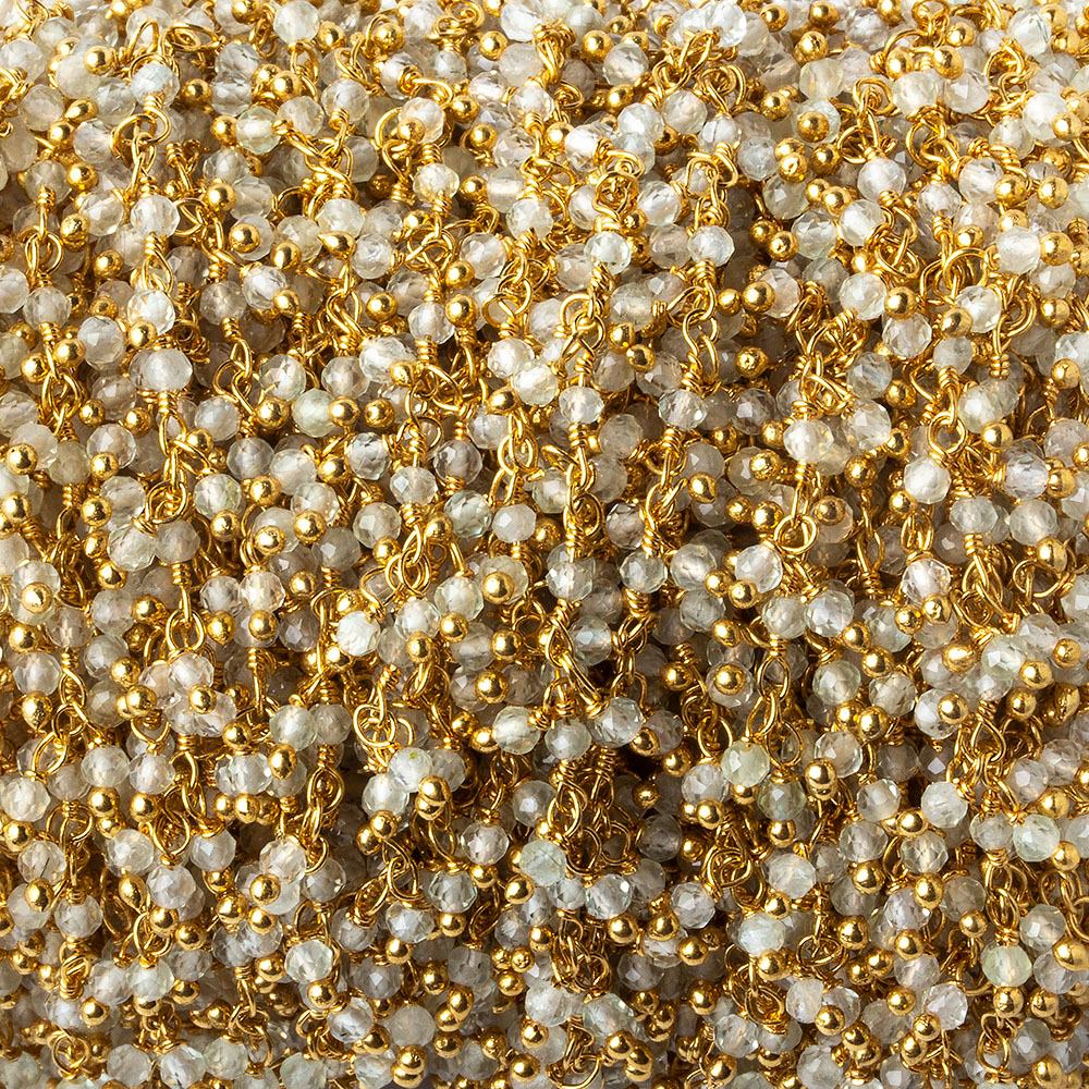 2mm Prehnite micro faceted round Gold plated Dangling Chain by the foot