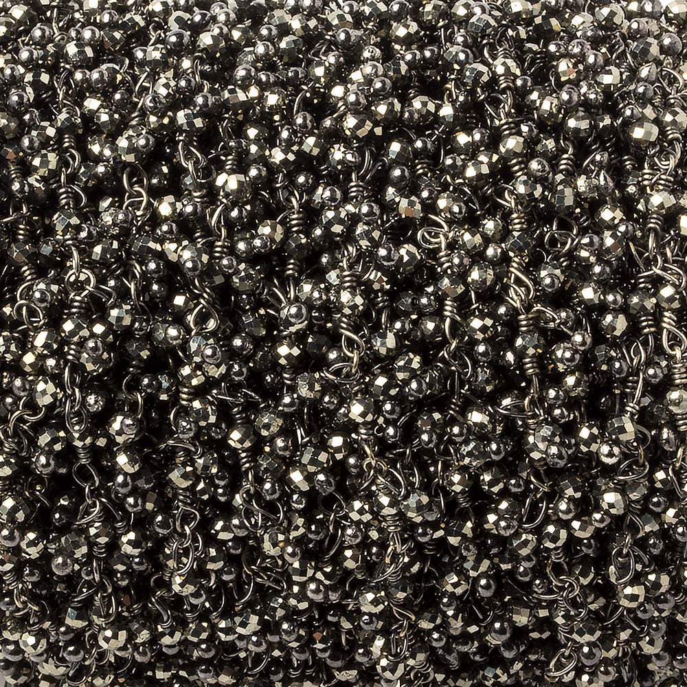 2mm Pyrite micro faceted round Black Gold Dangling Chain by the foot 110 pieces
